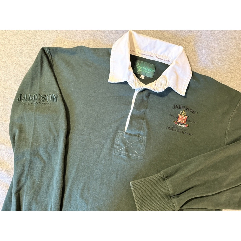 Jameson Whiskey Green Embroidered Long Sleeve Rugby Polo Shirt Men's Medium - Picture 4 of 14